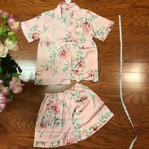 Satin pink floral pajama pj set